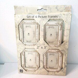 4 Mini Alco Photo Picture Frames 2x3 Victorian Style Cream